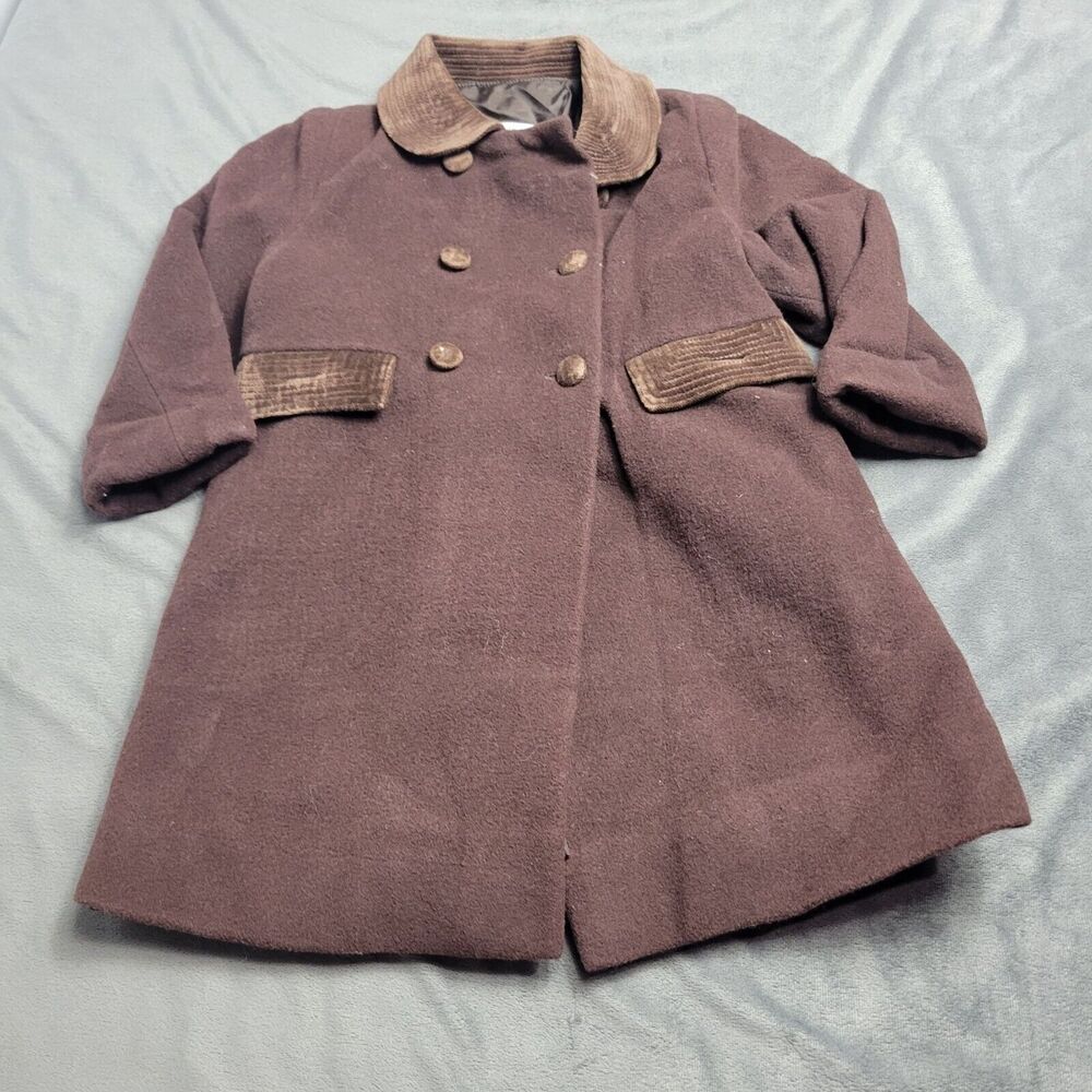Vintage Sprint‎ 012 Girls 2t Brown Wool Blend Double-Breasted Coat Corduroy